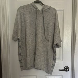 CAbi off-white heathered Hooded Poncho Sweater